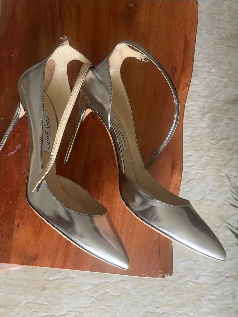 Jimmy Choo Metallic Silver Pointed-Toe Stiletto with Ankle Strap